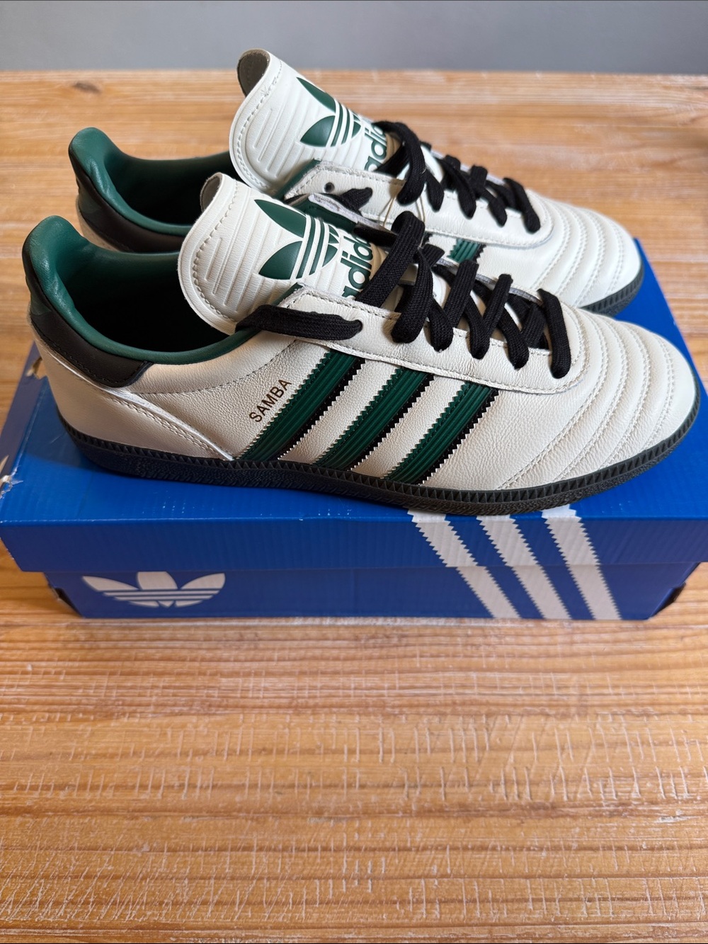 adidas Samba Leather Sneakers - White with Green and Black Accents